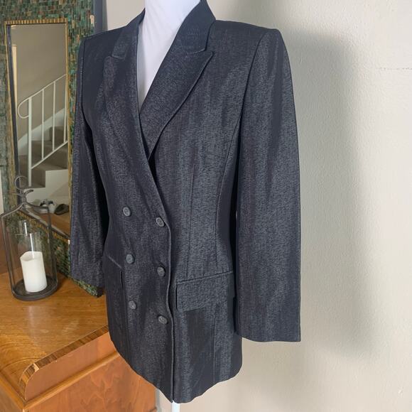 Ellen Tracy Sz 6 Pant Suit w Double Breasted Long Blazer Jacket Wool Gray Career - Picture 3 of 11